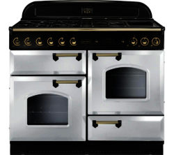 Rangemaster Classic 110 Dual Fuel Range Cooker - White & Brass